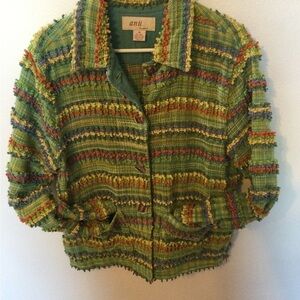 Anu By Natural Multicolored Chic Green Jacket Blazer Office Party Size Medium